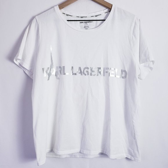 Karl Lagerfeld Tops - Karl Lagerfeld Silver Eiffel Tower Graphic Tee Lg